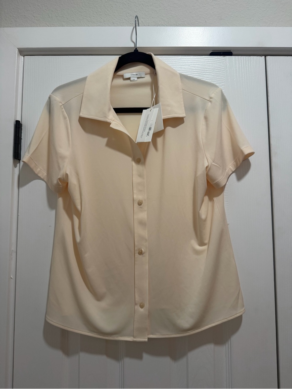NWT Vince Cream Short-Sleeve Button Down Shirt Large
